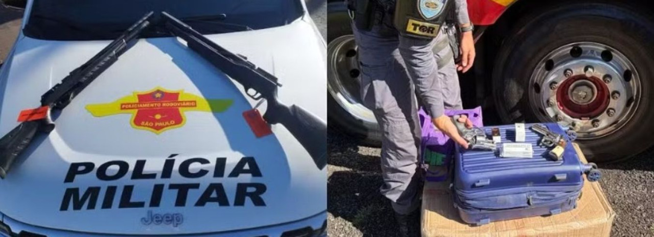 Polícia apreende armas e anabolizantes em ônibus durante operação em rodovia