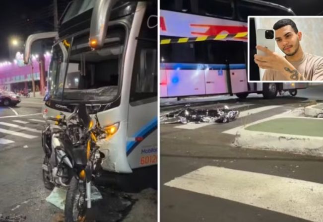 Motociclista de 25 anos morre após colisão com ônibus durante a madrugada